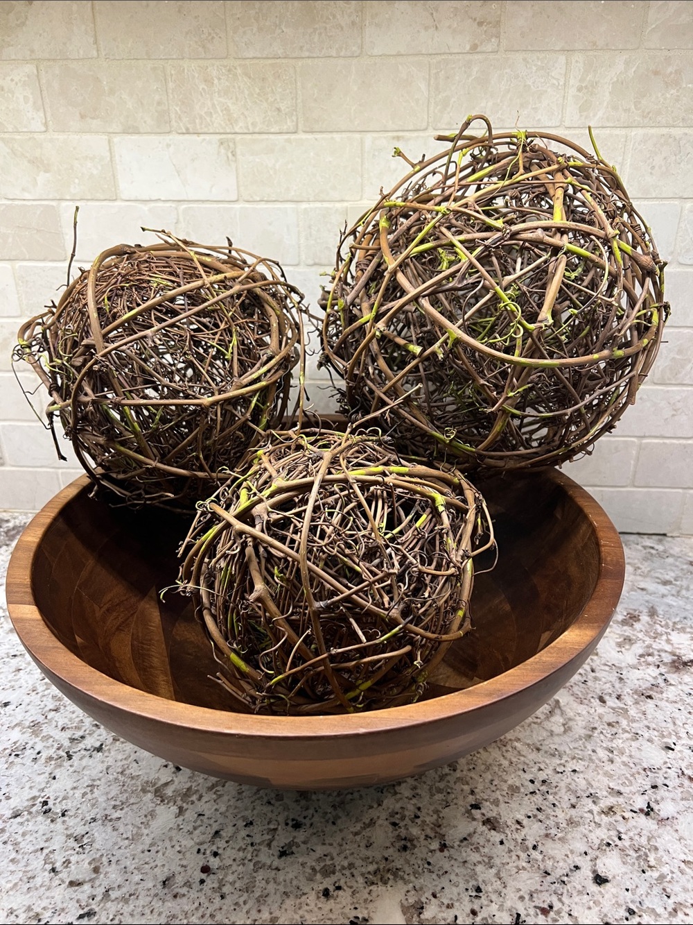 Pottery Barn Brown & Green Vine Decorative Balls - Set of 3